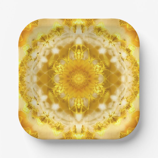 Medallion Pattern in Mustard Yellow Batik Pattern Paper Plate (Front)