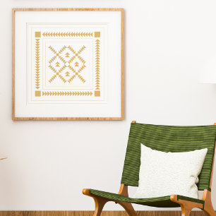 Medallion Quilt Block Geometric Design in Gold Poster