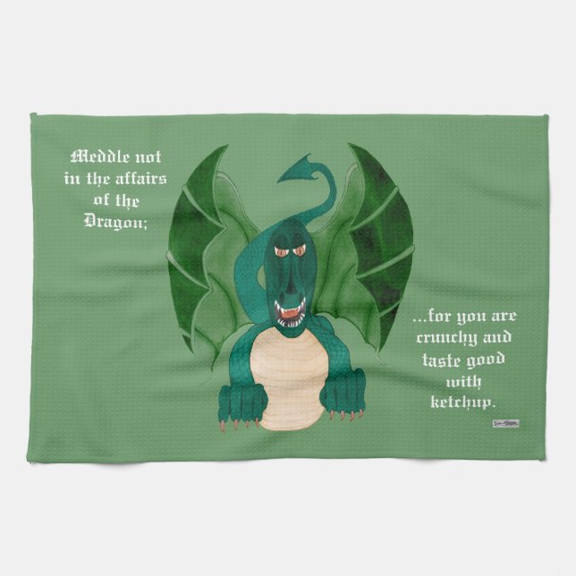 Meddle Not - Dragon Funny Tea Towel (Horizontal)