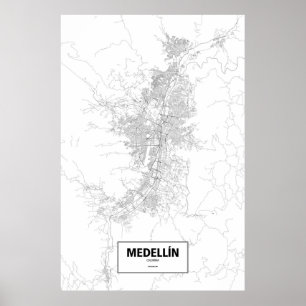 Medellín, Colombia (black on white) Poster