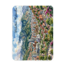 Medellin, Colombia Panorama View Watercolor Art