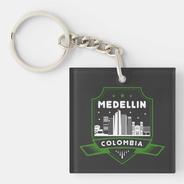 Medellin Colombia Skyline Acrylic Keychain (Front)