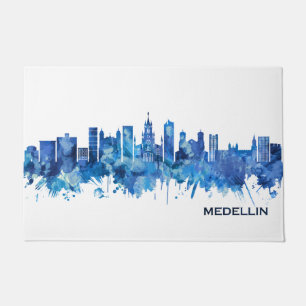 Medellin Colombia Skyline Blue Doormat