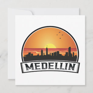 Medellin Colombia Sunset Skyline City Logo Card