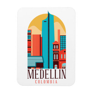 Medellin Colombia Vintage Cityscape   Magnet