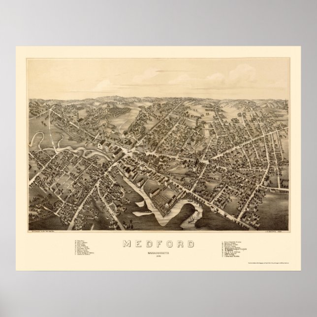 Medford, MA Panoramic Map - 1880 Poster (Front)