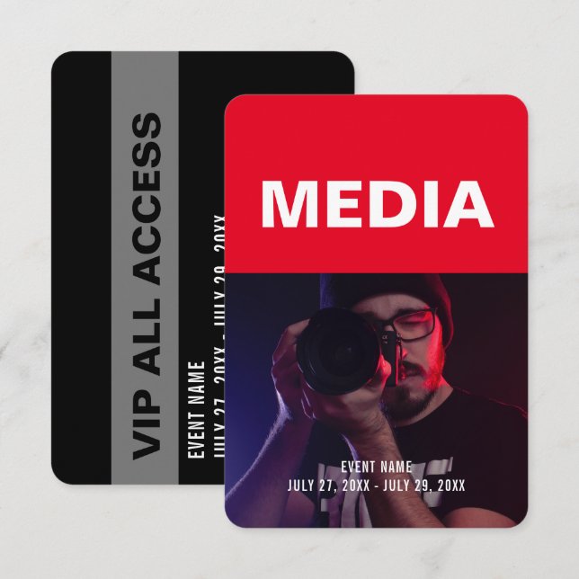 Media All Access Pass Event ID Badge 3.5" x 5" Invitation (Front/Back)