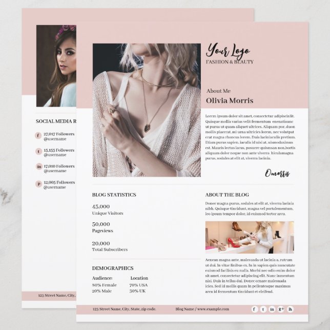 Media Kit Template | Influencer Press Kit (Front/Back)