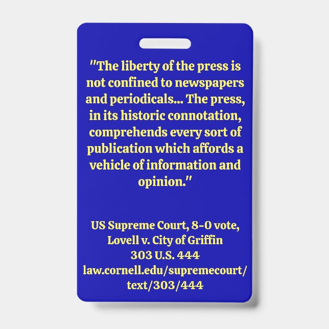 Media, Press badge ID Badge (Back)