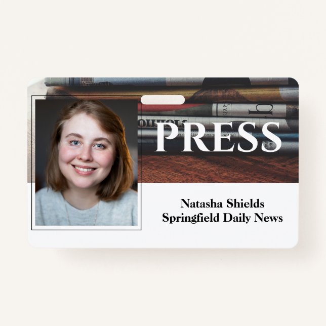 Media Press Employee Staff Photo ID With Name ID Badge (Front)