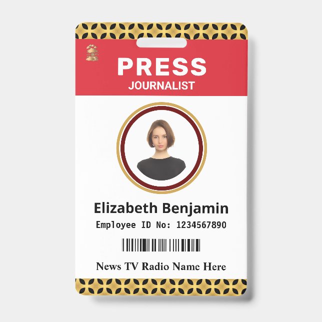 Media Press Pass Journalist Photo ID Card Custom Badge (Front)