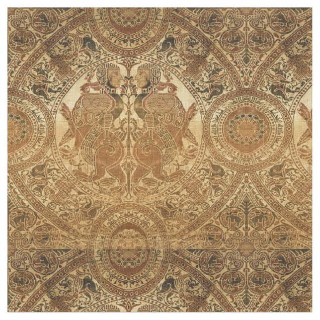 Mediaeval 12th Century Lions & Harpies Pattern Fabric (Close Up)