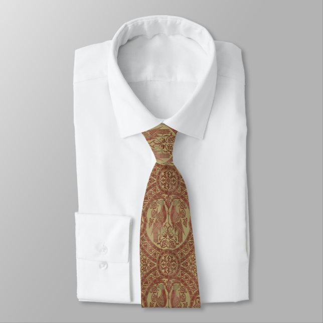Mediaeval 14th Century Birds Pattern Tie (Tied)