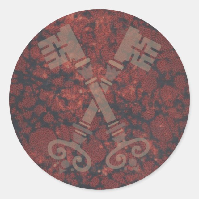Mediaeval 21st keys against dark red marble classic round sticker (Front)