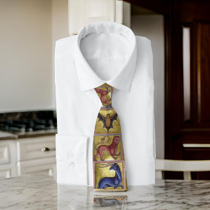 Mediaeval Aberdeen Bestiary Gold Blue Brown Red Tie