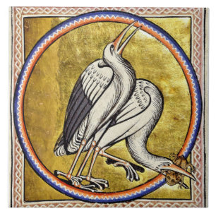 Mediaeval Aberdeen Bestiary Storks Ceramic Tile