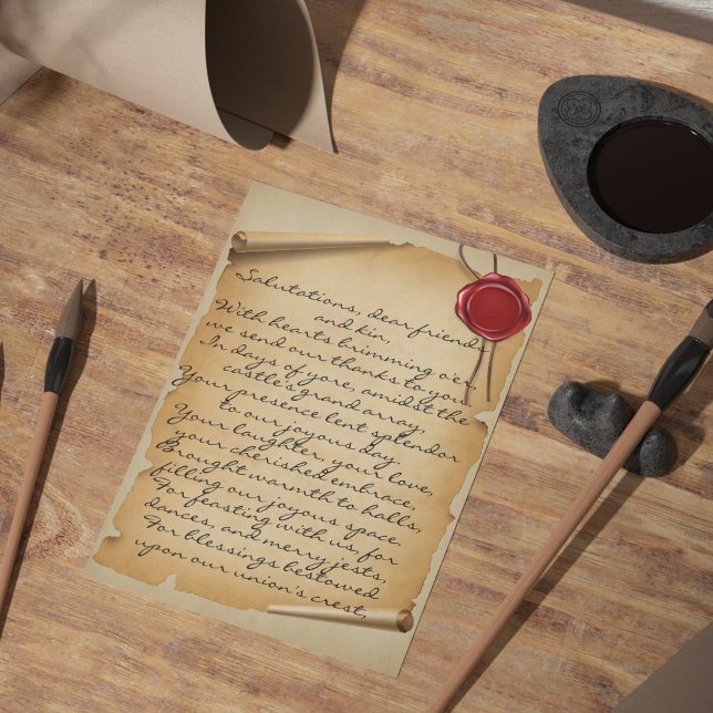 Mediaeval Aged Scroll Wax Seal Wedding Thank You Postcard (Medieval Aged Scroll Wax Seal Wedding Thank You Postcard)