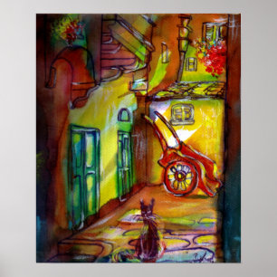 Mediaeval alley by night in Florence Poster