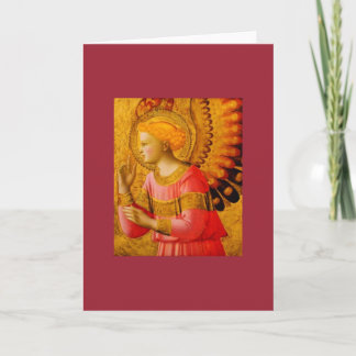 Mediaeval Angel Blank Christmas Card in Red