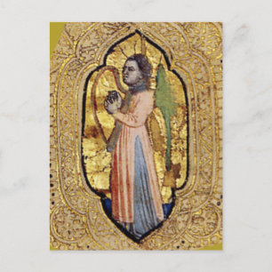 Mediaeval Angel With Harp Gold Renaissance Fine Ar Postcard