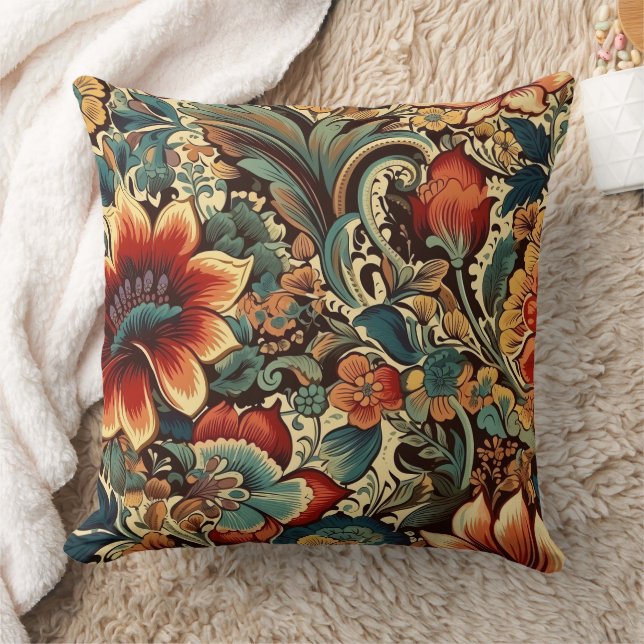 Mediaeval Antique Inspired Floral Motifs Cushion (Blanket)