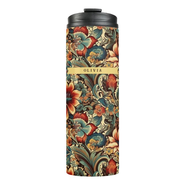 Mediaeval Antique Inspired Floral Motifs Thermal Tumbler (Front)