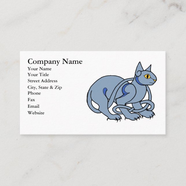 Mediaeval Art Celtic Knot Blue Cat Business Card (Front)