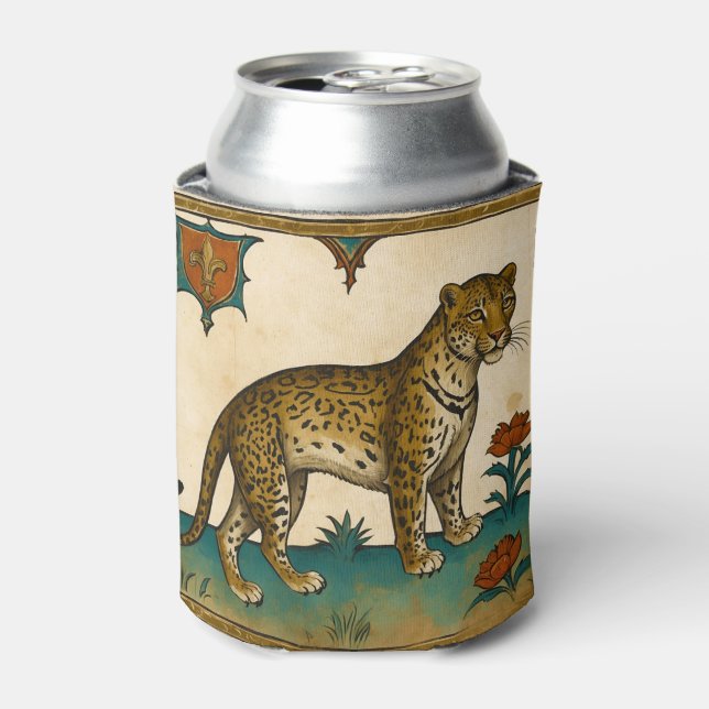 Mediaeval Art of Leopard with Red Flowers Can Cooler (Can Front)