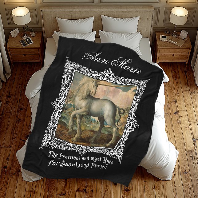 Mediaeval Art Unicorn Baroque Black Gothic Fleece Blanket (Creator Uploaded)