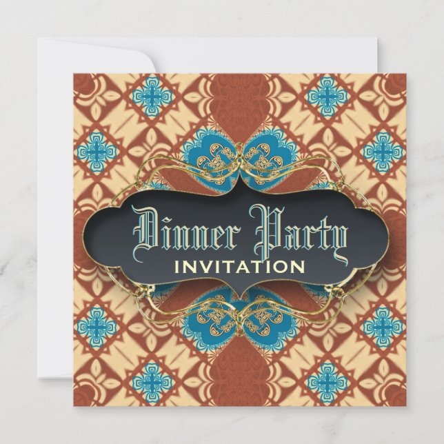 Mediaeval Batik Tartan  Dinner Party Invitations (Front)