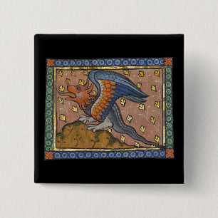 Mediaeval Bestiary Dragon c. 1270 15 Cm Square Badge