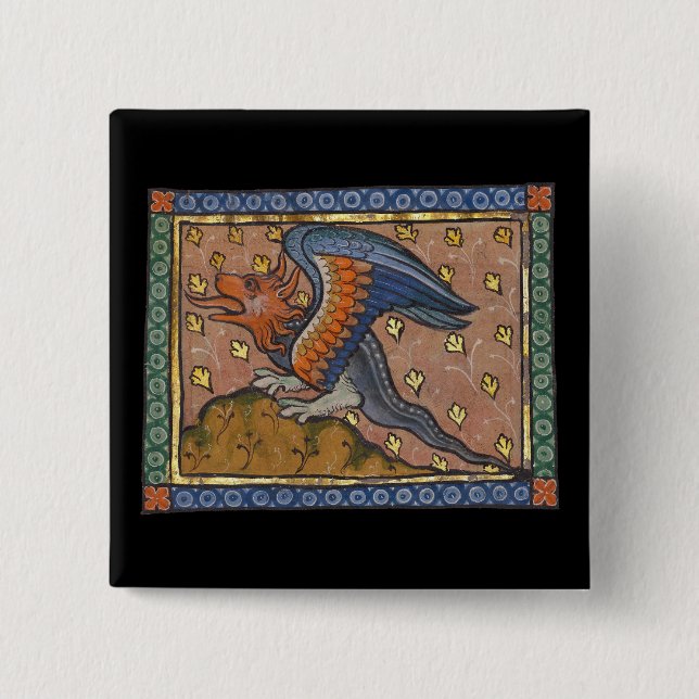 Mediaeval Bestiary Dragon c. 1270 15 Cm Square Badge (Front)