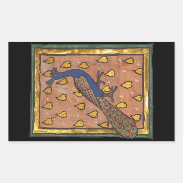 Mediaeval Bestiary Peacock c. 1270 Rectangular Sticker (Front)