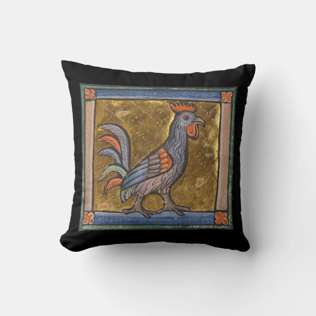Mediaeval Bestiary Rooster c. 1270 Cushion (Front)