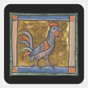 Mediaeval Bestiary Rooster c. 1270 Square Sticker
