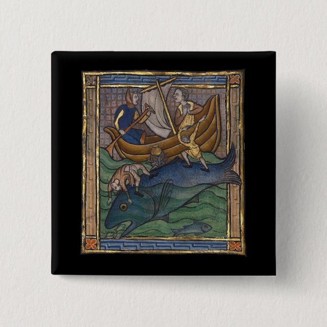 Mediaeval Bestiary Whale c. 1270 15 Cm Square Badge (Front)