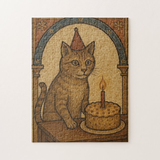 Mediaeval Birthday Cat Jigsaw Puzzle (Vertical)