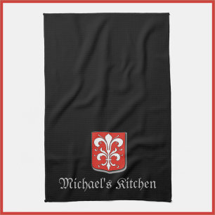 Mediaeval Black and Red Knight Shield Tea Towel
