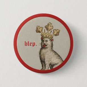 Mediaeval "Blep" Cat 6 Cm Round Badge