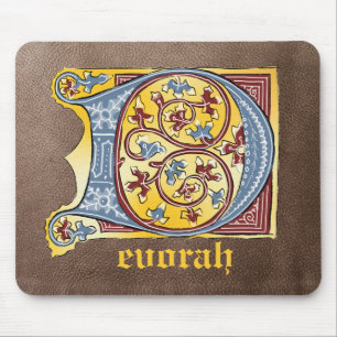 Mediaeval Blue and Red Ivy Illuminated Letter D Mouse Pad