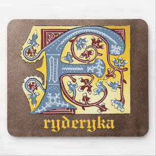 Mediaeval Blue and Red Ivy Illuminated Letter F Mouse Pad