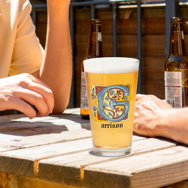 Mediaeval Blue and Red Ivy Illuminated Letter G Glass (Creator Uploaded)