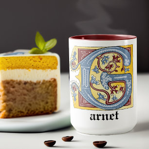 Mediaeval Blue and Red Ivy Illuminated Letter G Mug