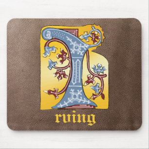 Mediaeval Blue and Red Ivy Illuminated Letter I Mouse Pad