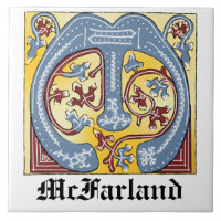 Mediaeval Blue and Red Ivy Illuminated Letter M