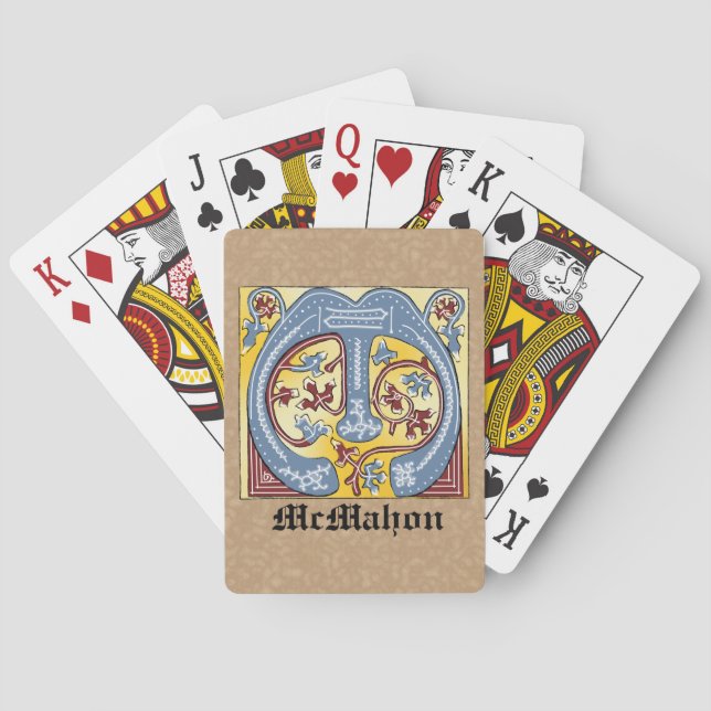 Mediaeval Blue and Red Ivy Illuminated Letter M Playing Cards (Back)