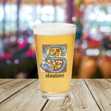 Mediaeval Blue and Red Ivy Illuminated Letter S