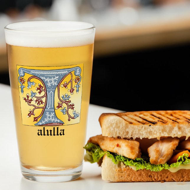 Mediaeval Blue and Red Ivy Illuminated Letter T Glass (Creator Uploaded)