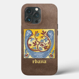 Mediaeval Blue and Red Ivy Illuminated Letter U iPhone 13 Pro Case