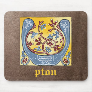 Mediaeval Blue and Red Ivy Illuminated Letter U Mouse Pad
